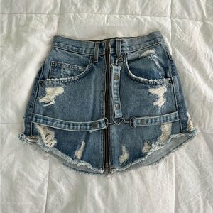 Carmar Denim LF Distressed Buckle Mini Skirt